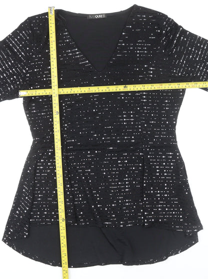 Quiz Women’s Black Sequin V-Neck Bell Sleeve Tunic Blouse Size 16