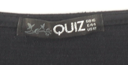Quiz Women’s Black Sequin V-Neck Bell Sleeve Tunic Blouse Size 16