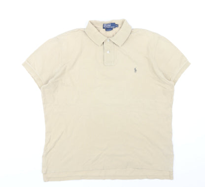 Ralph Lauren Men's Beige Polo Shirt L Custom Fit Slim Pique Cotton