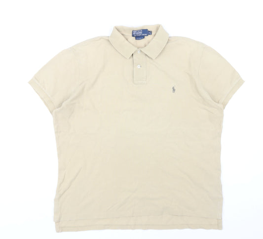 Ralph Lauren Men's Beige Polo Shirt L Custom Fit Slim Pique Cotton