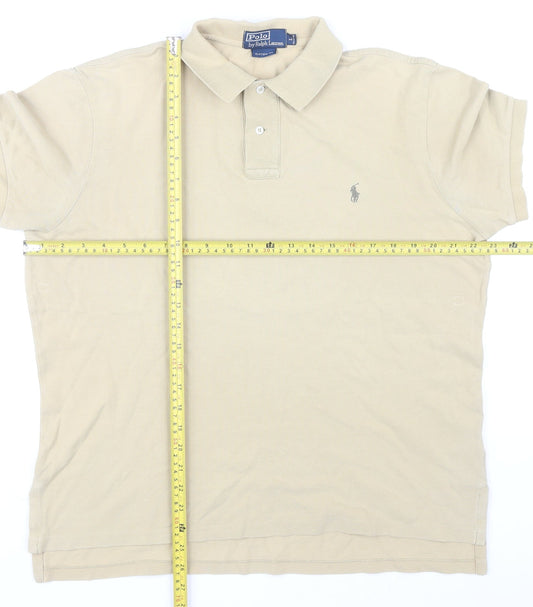 Ralph Lauren Men's Beige Polo Shirt L Custom Fit Slim Pique Cotton