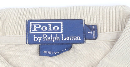 Ralph Lauren Men's Beige Polo Shirt L Custom Fit Slim Pique Cotton