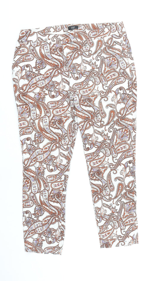 F&F Women's Multicoloured Paisley Capri Trousers UK 14 Slim Fit