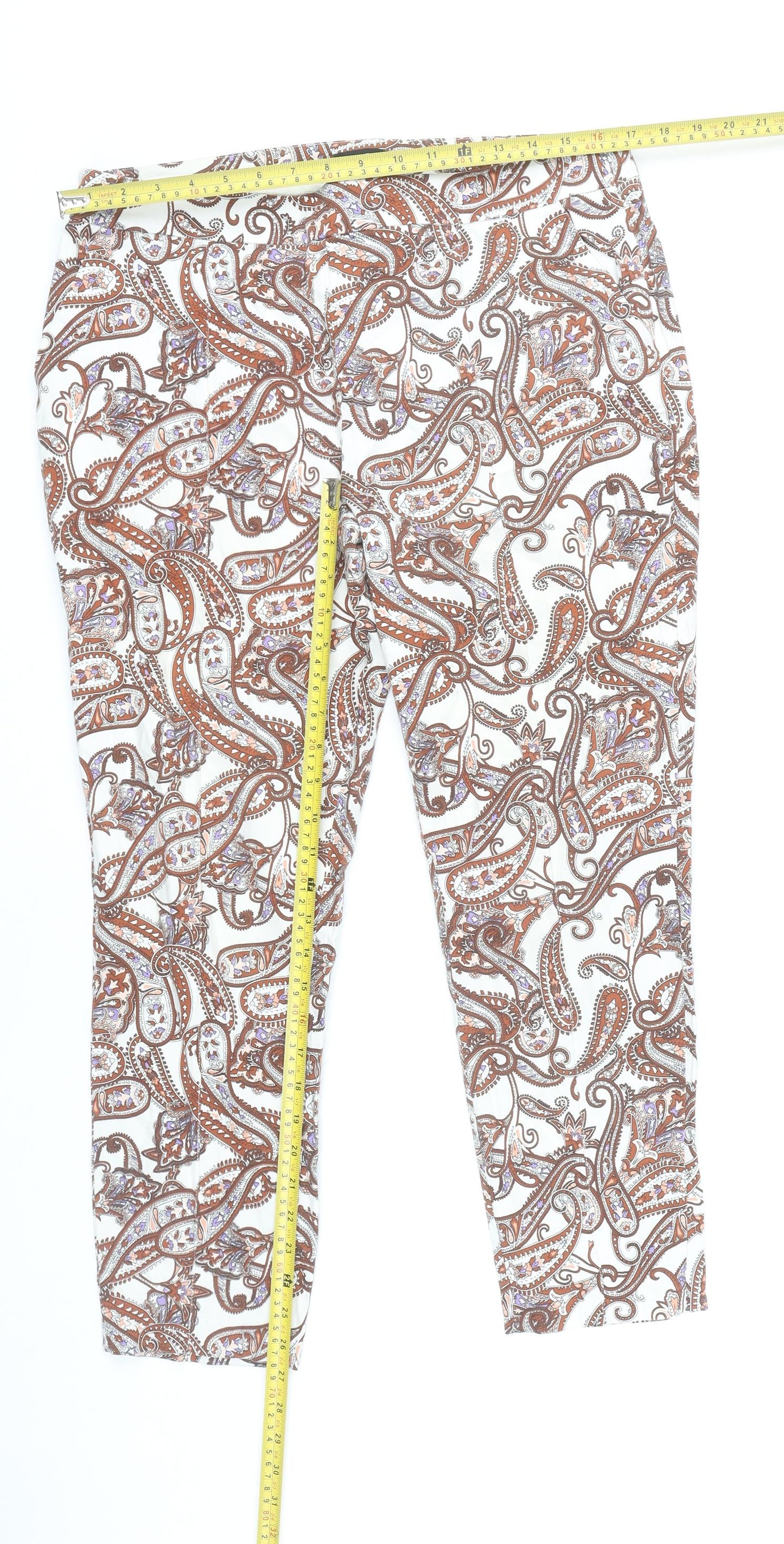 F&F Women's Multicoloured Paisley Capri Trousers UK 14 Slim Fit