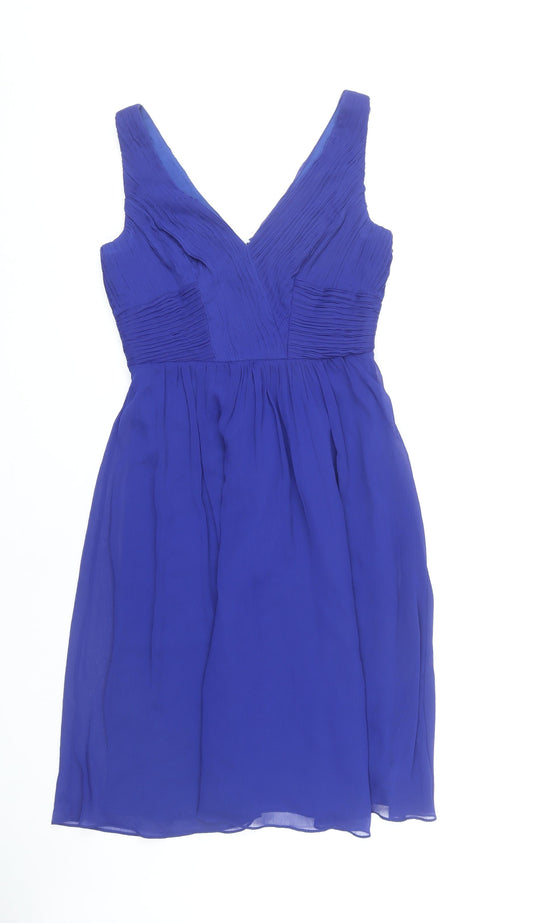 Monsoon Women’s Blue Knee Length A-Line Pleated V-Neck Dress Size 10