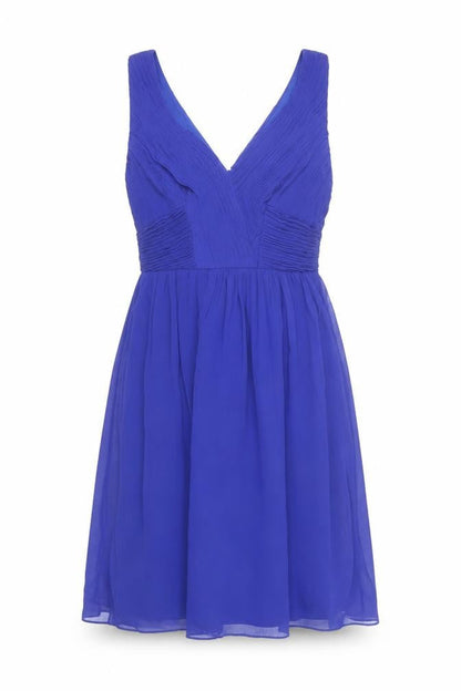 Monsoon Women’s Blue Knee Length A-Line Pleated V-Neck Dress Size 10