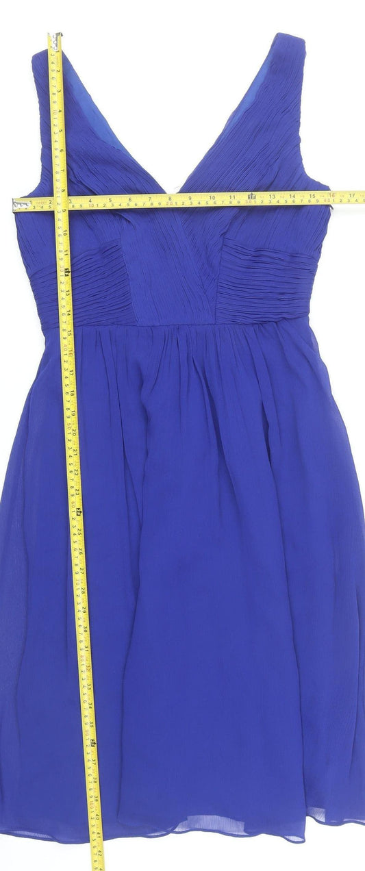 Monsoon Women’s Blue Knee Length A-Line Pleated V-Neck Dress Size 10
