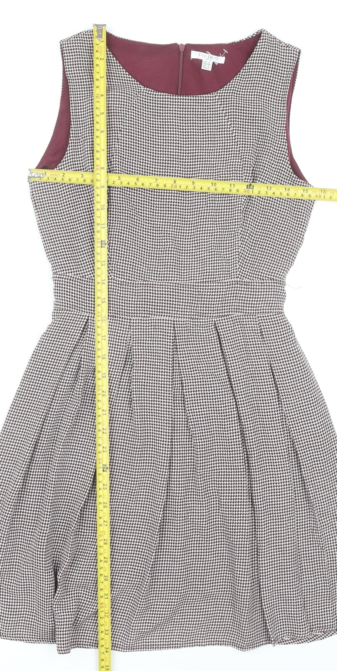 Goldkid London Women's Black Houndstooth Fit & Flare Dress UK 8