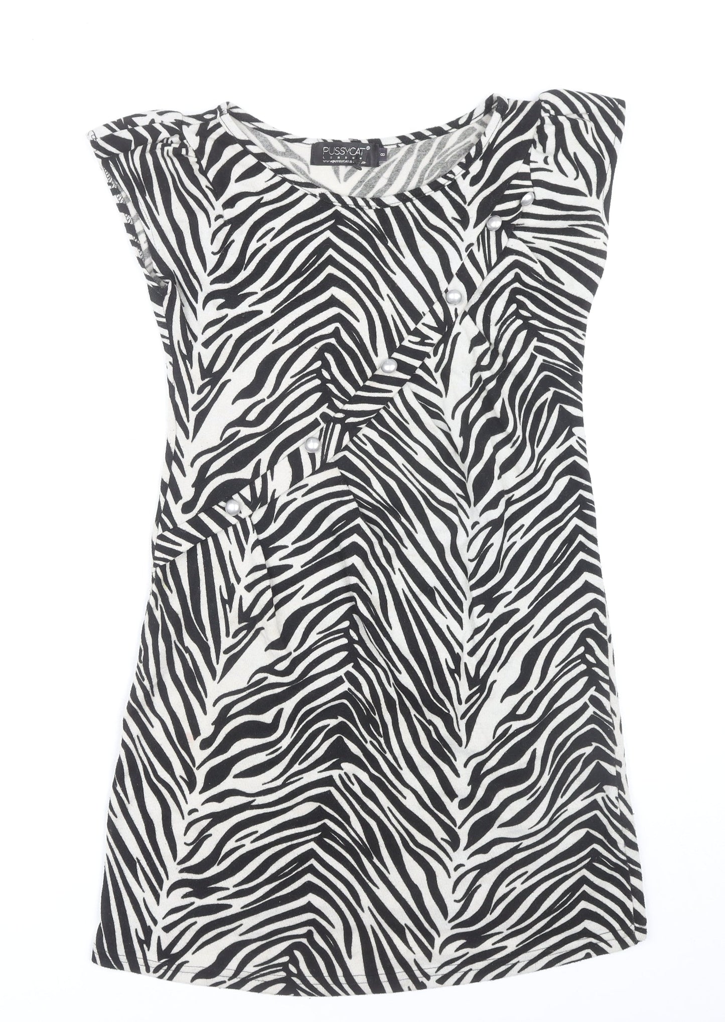 Pussycat London Women’s Black Zebra Print Sleeveless Shift Dress Size 8