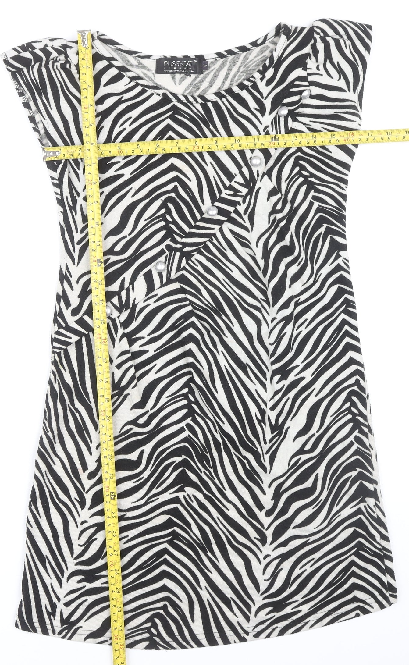 Pussycat London Women’s Black Zebra Print Sleeveless Shift Dress Size 8