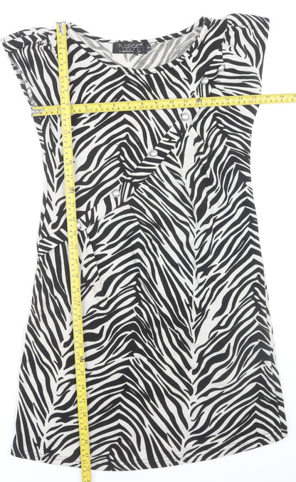 Pussycat London Women’s Black Zebra Print Sleeveless Shift Dress Size 8