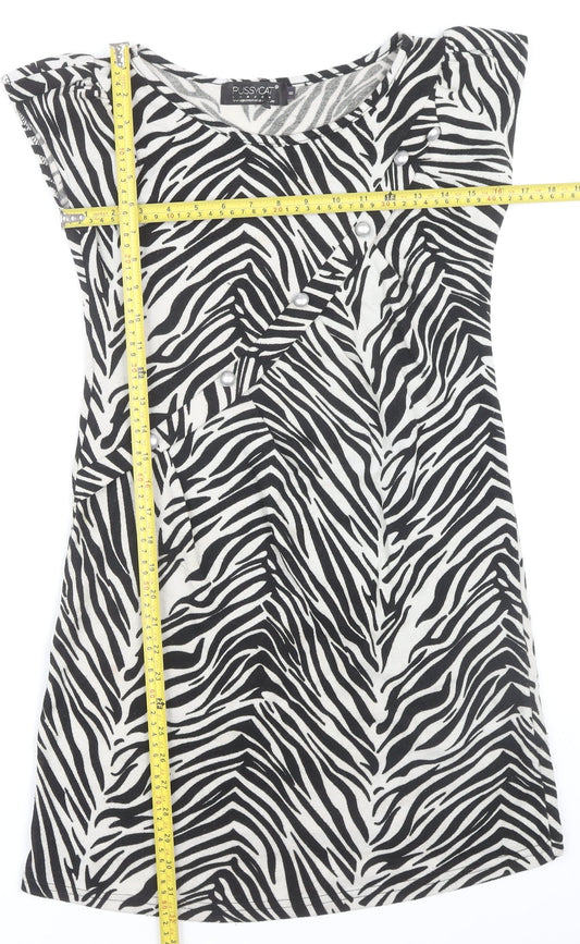 Pussycat London Women’s Black Zebra Print Sleeveless Shift Dress Size 8
