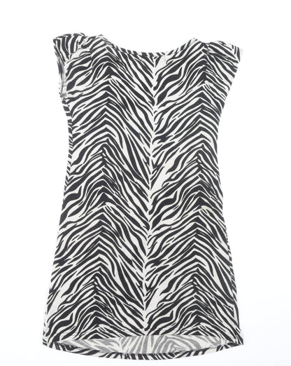 Pussycat London Women’s Black Zebra Print Sleeveless Shift Dress Size 8