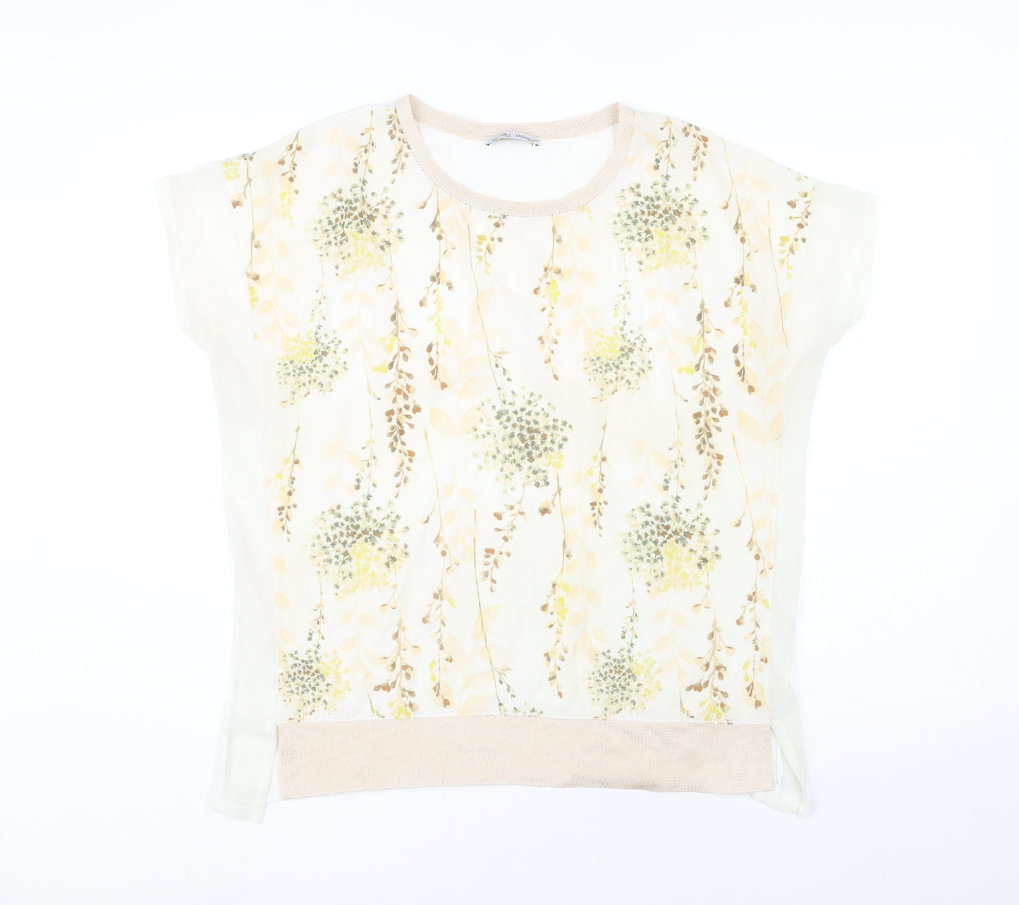 Womens UK Size 8 Zara Ivory Basic T-Shirt