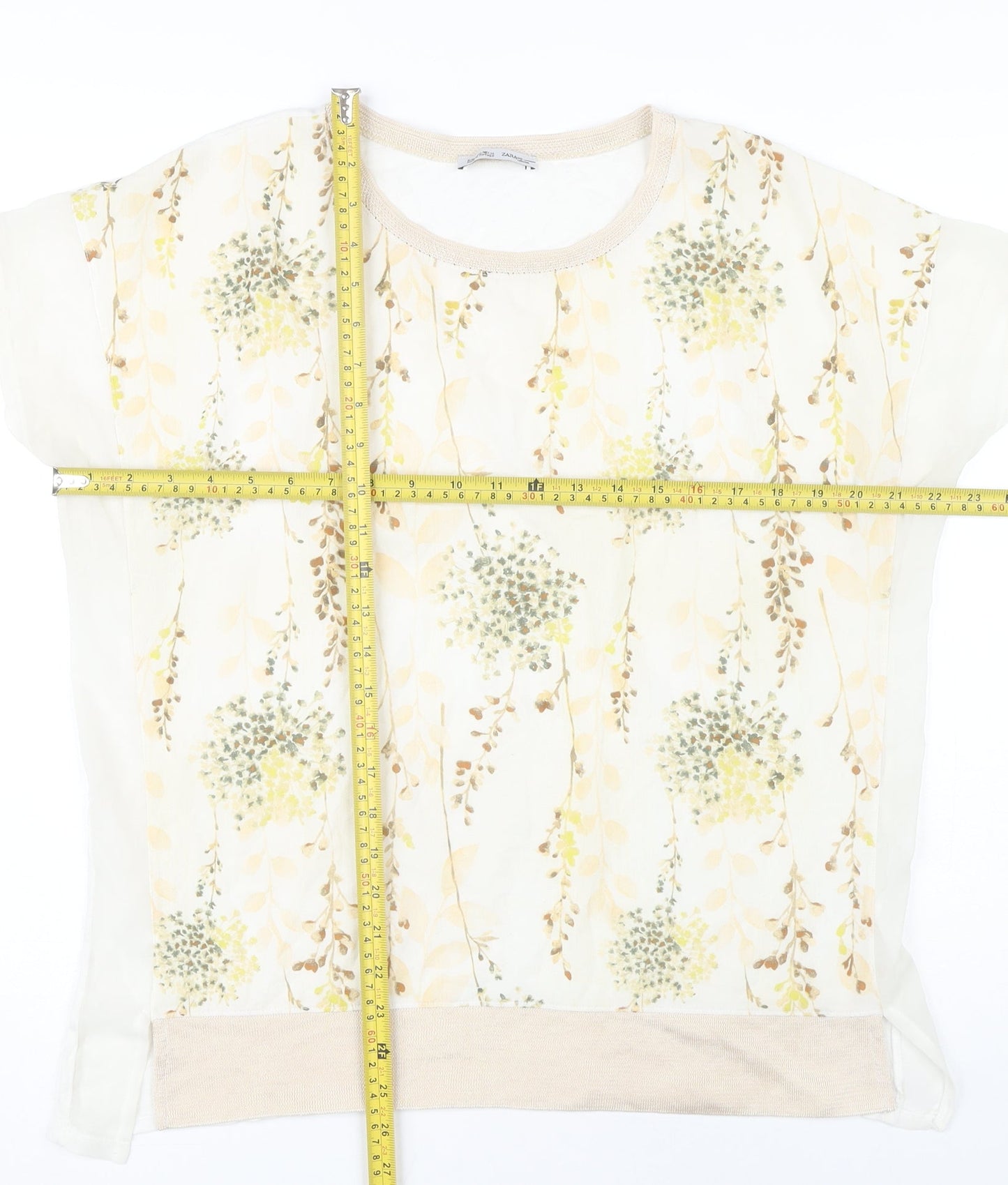 Womens UK Size 8 Zara Ivory Basic T-Shirt