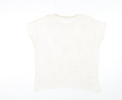 Womens UK Size 8 Zara Ivory Basic T-Shirt