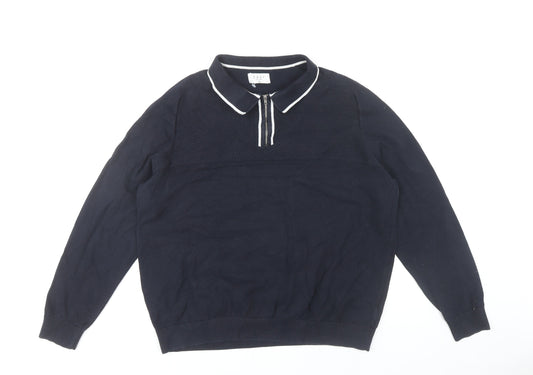 EASY Men’s Blue XL Collared 1/4 Zip Knitted Jumper Cotton Blend