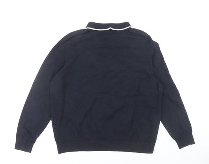 EASY Men’s Blue XL Collared 1/4 Zip Knitted Jumper Cotton Blend