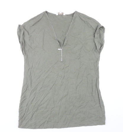Apricot Women Green Size 12 Shift Dress V-Neck Zip Casual