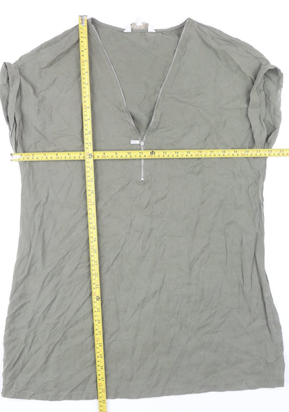 Apricot Women Green Size 12 Shift Dress V-Neck Zip Casual
