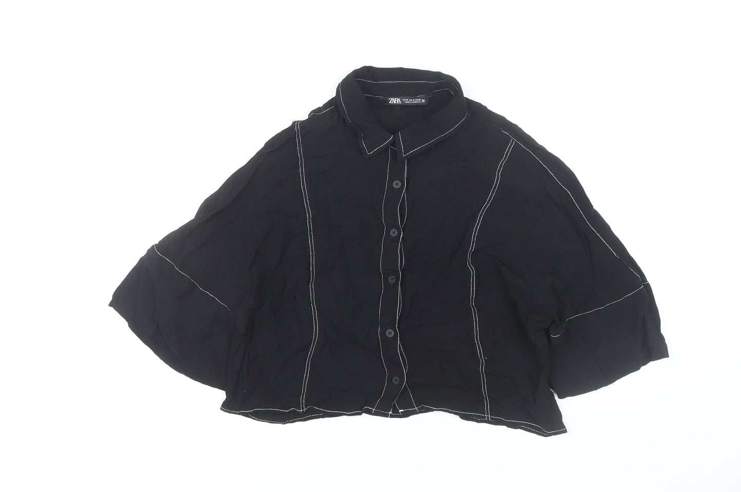 Womens UK Size M Zara Black Cropped Button-Up