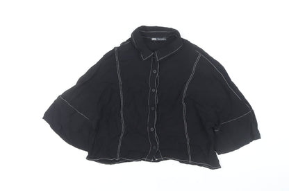 Womens UK Size M Zara Black Cropped Button-Up