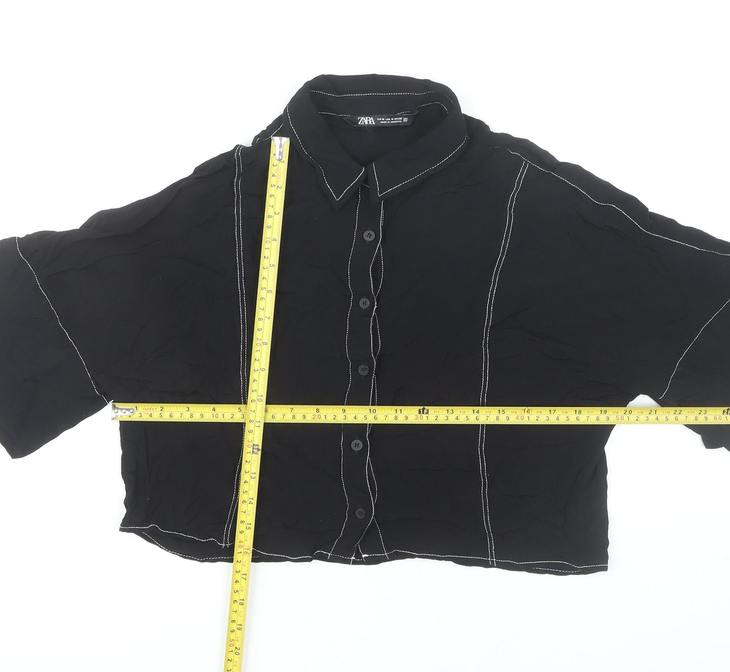 Womens UK Size M Zara Black Cropped Button-Up