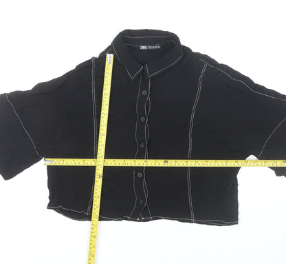 Womens UK Size M Zara Black Cropped Button-Up