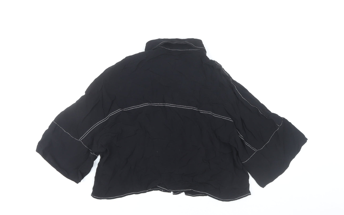 Womens UK Size M Zara Black Cropped Button-Up