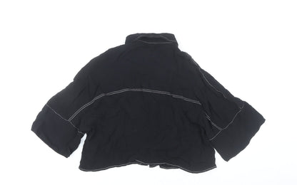 Womens UK Size M Zara Black Cropped Button-Up