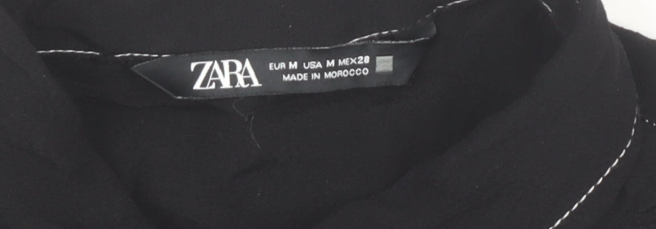 Womens UK Size M Zara Black Cropped Button-Up