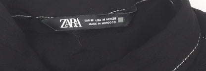 Womens UK Size M Zara Black Cropped Button-Up