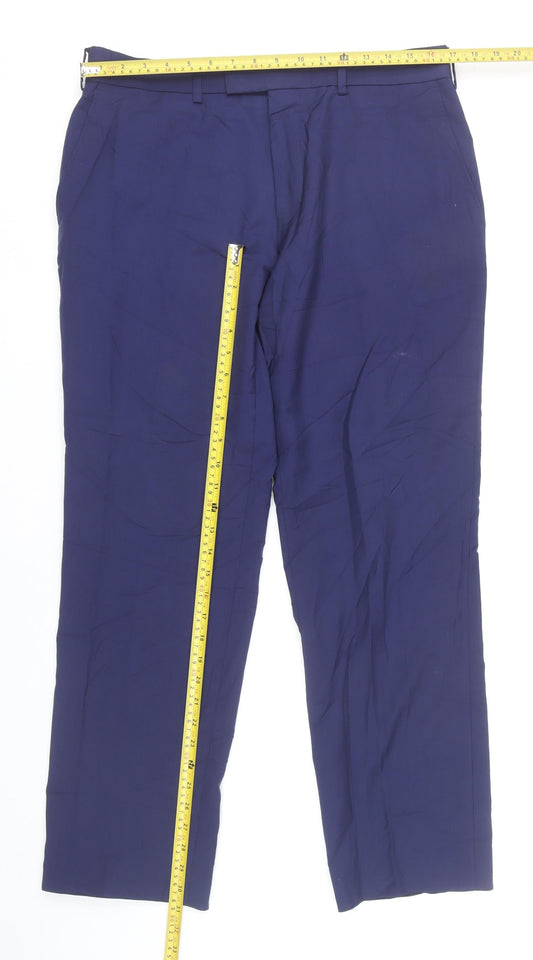 Jaeger Men’s Blue Wool Dress Trousers 34W 32L Regular Fit Straight Leg