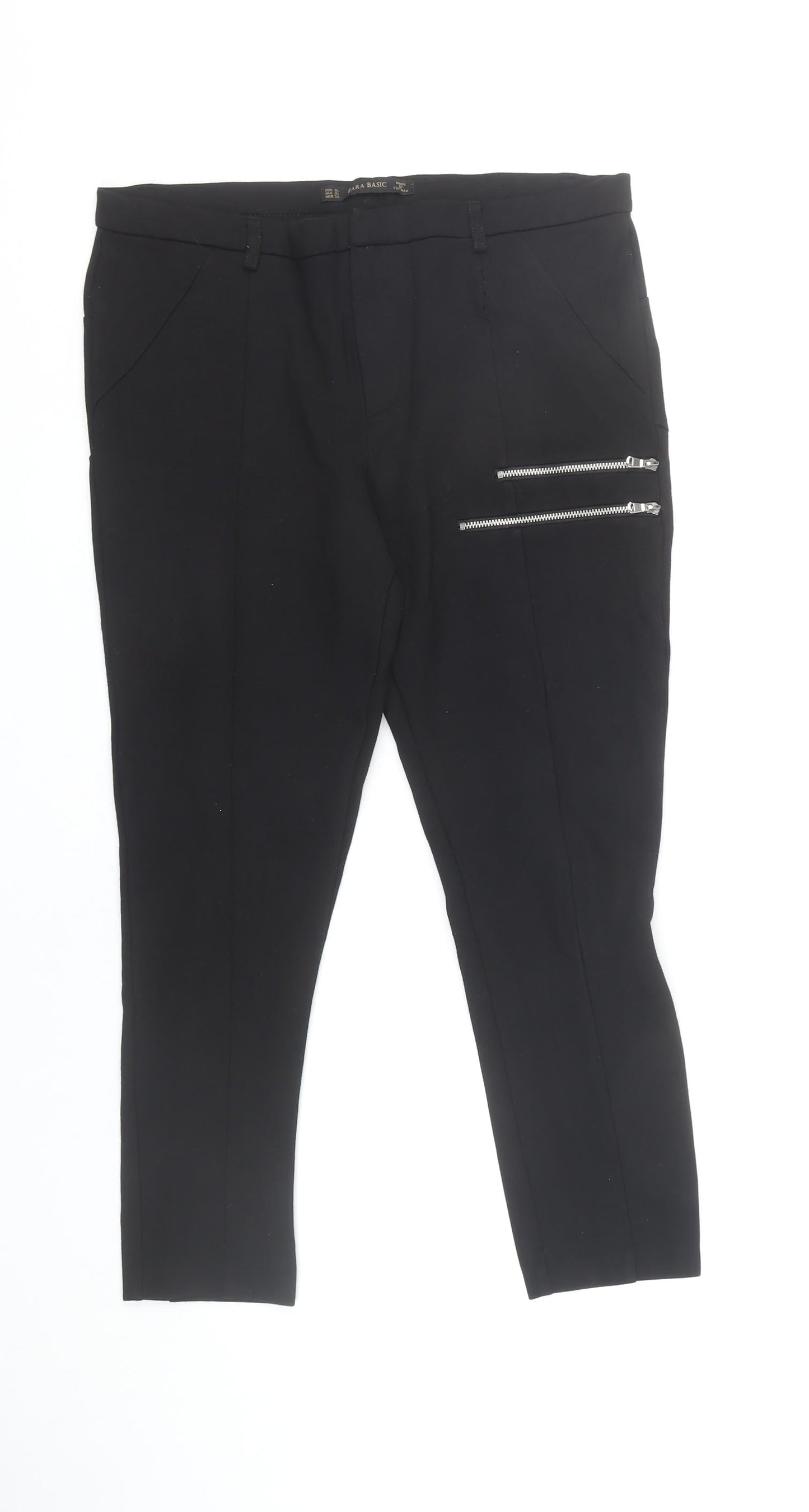 Womens UK Size XL Zara Basic Slim Fit Casual Workwear Black Trousers