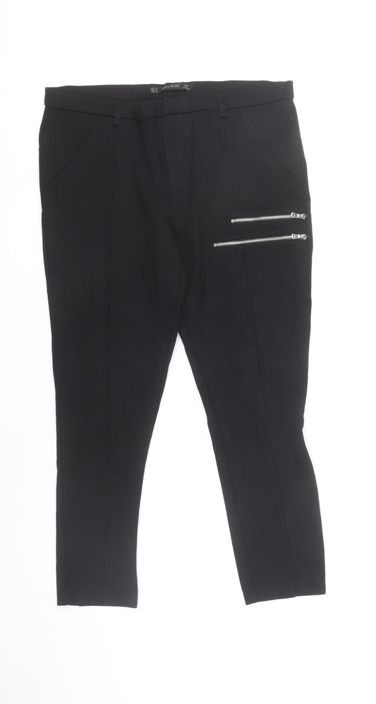 Zara Basic Women's Black XL Slim Fit Tapered Trousers with Zips