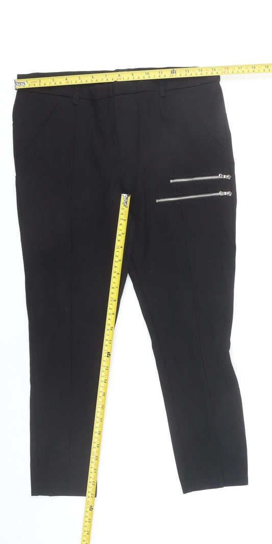 Zara Basic Women's Black XL Slim Fit Tapered Trousers with Zips
