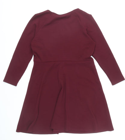 Dorothy Perkins Women Red 16 Fit & Flare Knee Length Long Sleeve Dress