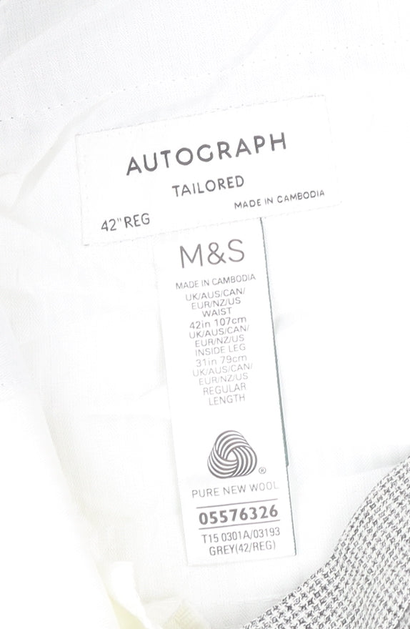 Marks and Spencer Men's Grey Check Wool Dress Pants 42W 31L Classic Fit