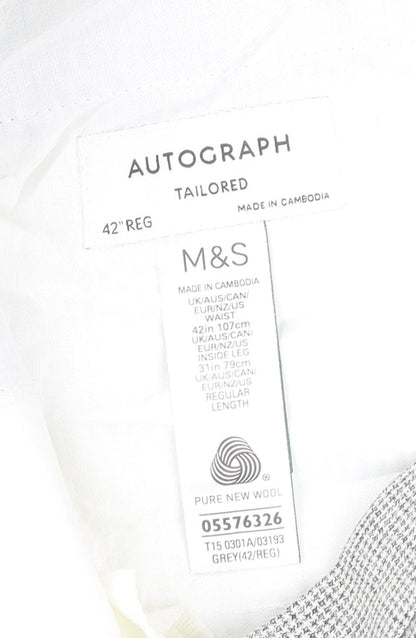 Marks and Spencer Men's Grey Check Wool Dress Pants 42W 31L Classic Fit