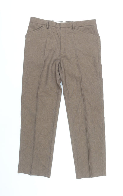 Farah Men's Brown Pleated Straight Leg Business Trousers 32W 29L