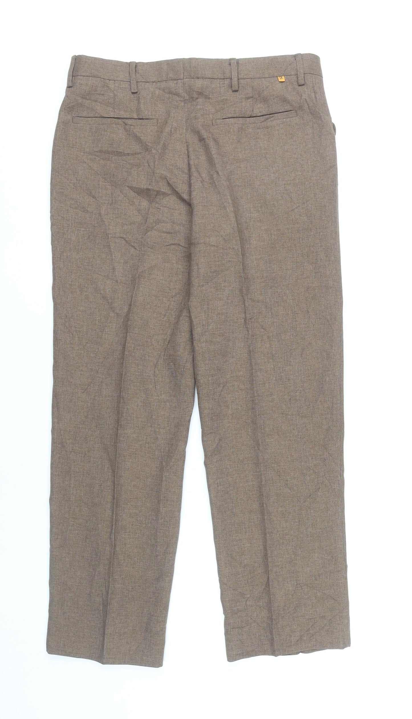 Farah Men's Brown Pleated Straight Leg Business Trousers 32W 29L