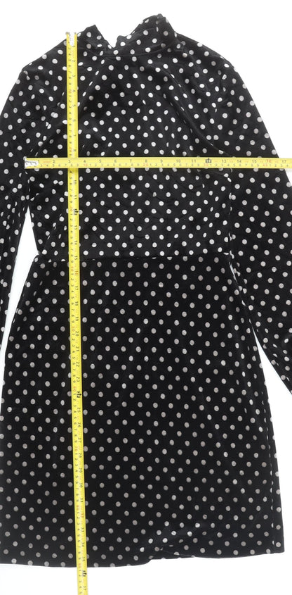 Warehouse Women’s Black Polka Dot Velvet Sheath Dress Size 10