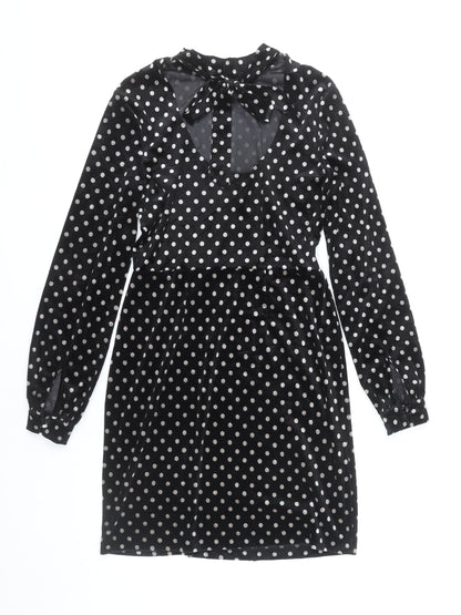 Warehouse Women’s Black Polka Dot Velvet Sheath Dress Size 10