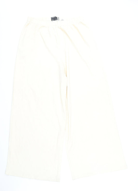 ASOS DESIGN Women’s Ivory Wide-Leg Trousers Size 14 Elastic Waist