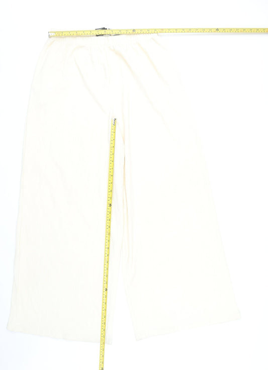 ASOS DESIGN Women’s Ivory Wide-Leg Trousers Size 14 Elastic Waist