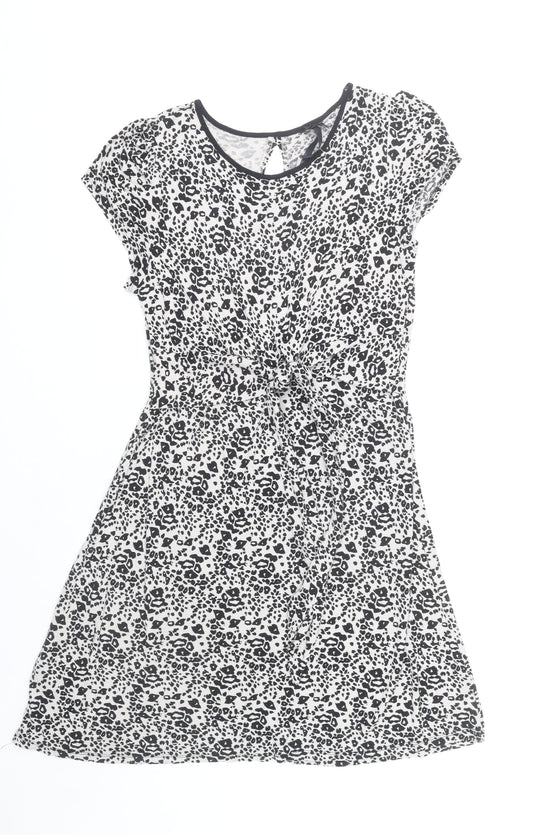 Next Women’s Black Leopard Print Knee Length A-Line Dress Size 14