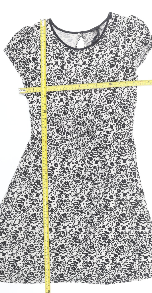Next Women’s Black Leopard Print Knee Length A-Line Dress Size 14