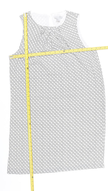 H&M Women White Geometric Shift Dress Size 12 Knee Length Sleeveless