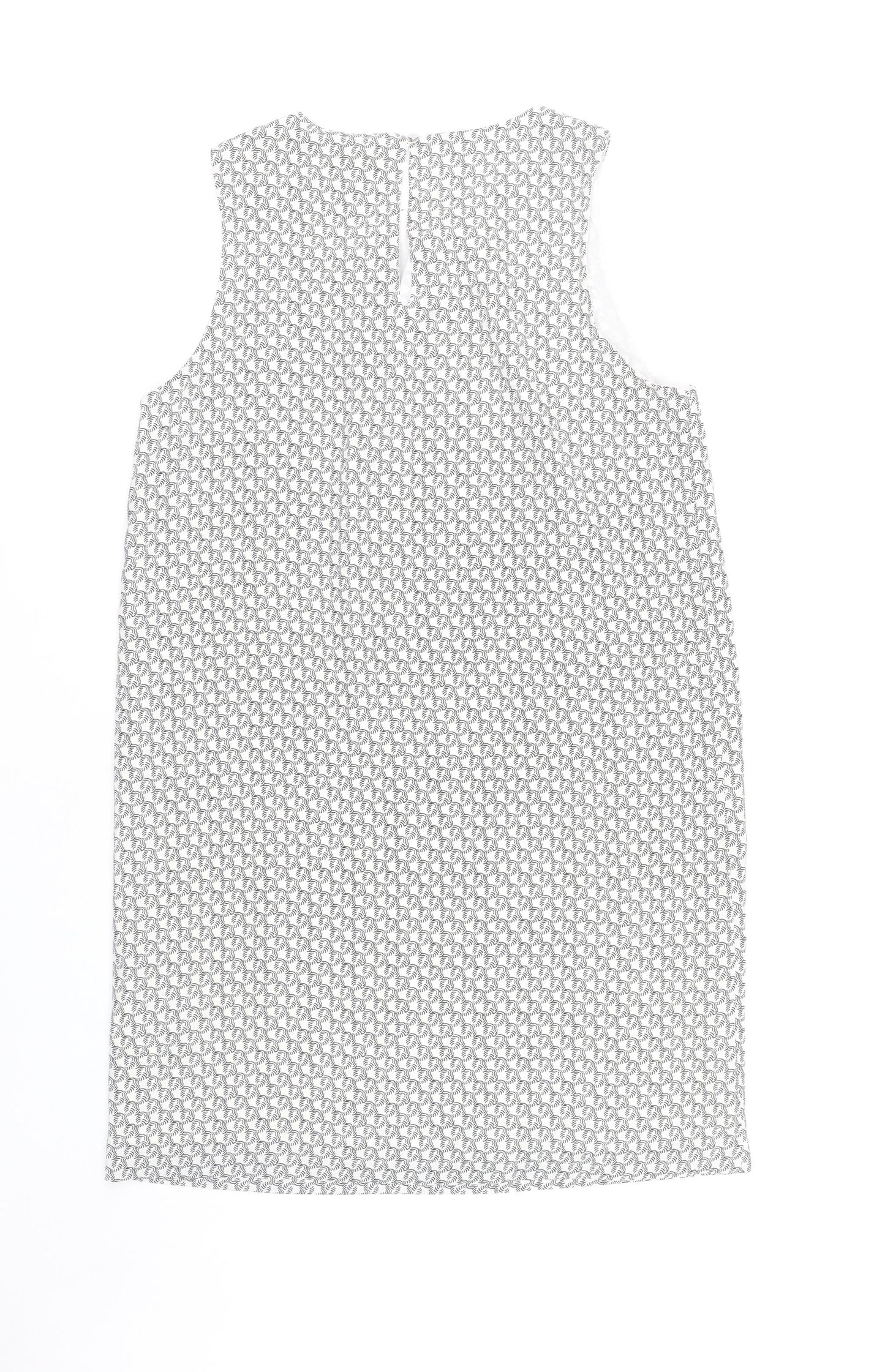 H&M Women White Geometric Shift Dress Size 12 Knee Length Sleeveless
