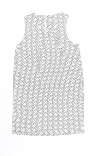 H&M Women White Geometric Shift Dress Size 12 Knee Length Sleeveless
